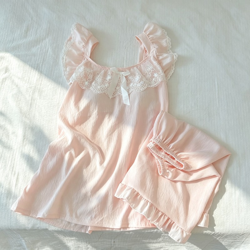 Women Sweet Cute 2 Pieces Paja - Lace Trim Cami ulasan dan harga