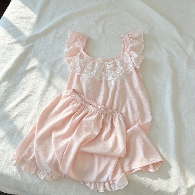 Women Sweet Cute 2 Pieces Paja - Lace Trim Cami ulasan dan harga