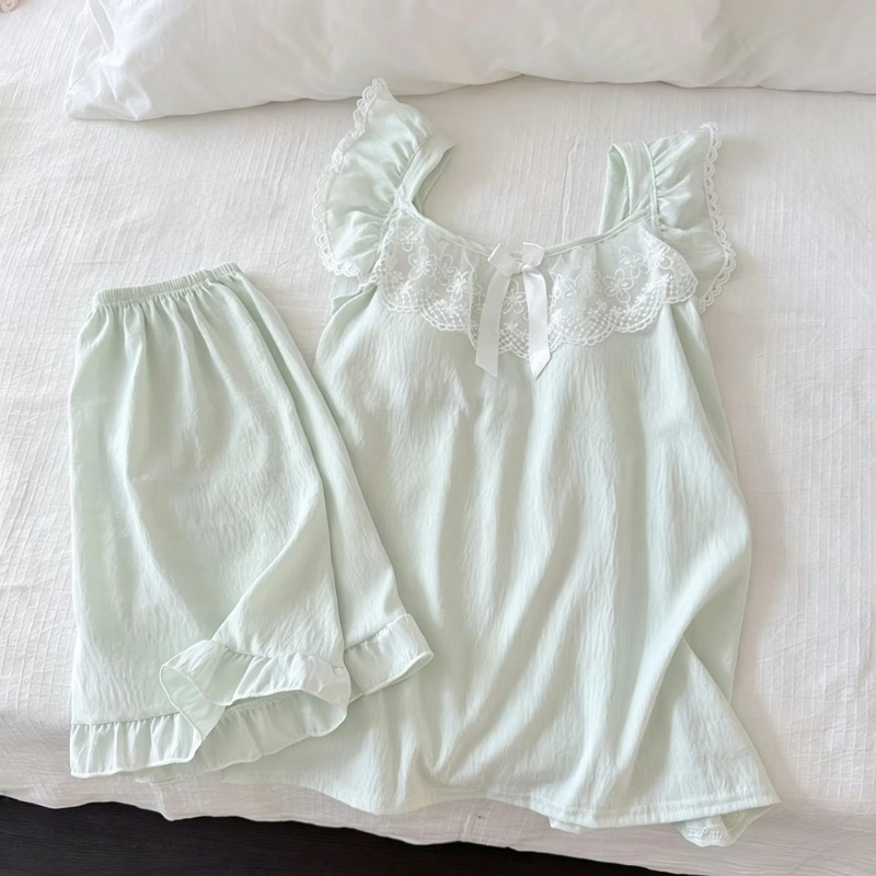 Women Sweet Cute 2 Pieces Paja - Lace Trim Cami ulasan dan harga